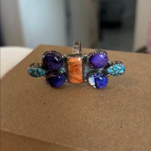 Stirling Silver Spiny Oyster & Turquoise Adjustable Ring